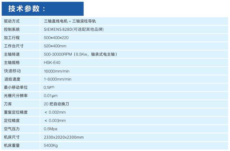 朗恩精密立式加工中心A50设备参数